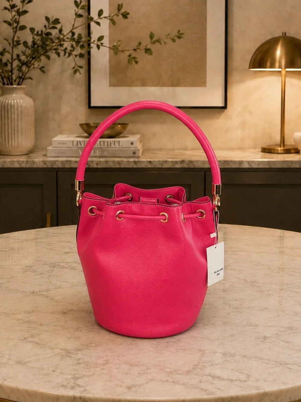 Brand New - Hot Pink 'THE BUCKET' Drawstring Bag with Matching Wallet